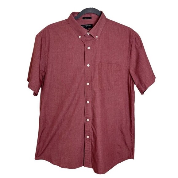 Banana Republic Men’s Button Up Shirt Slim fit Size L Maroon Front Pocket - Picture 1 of 6